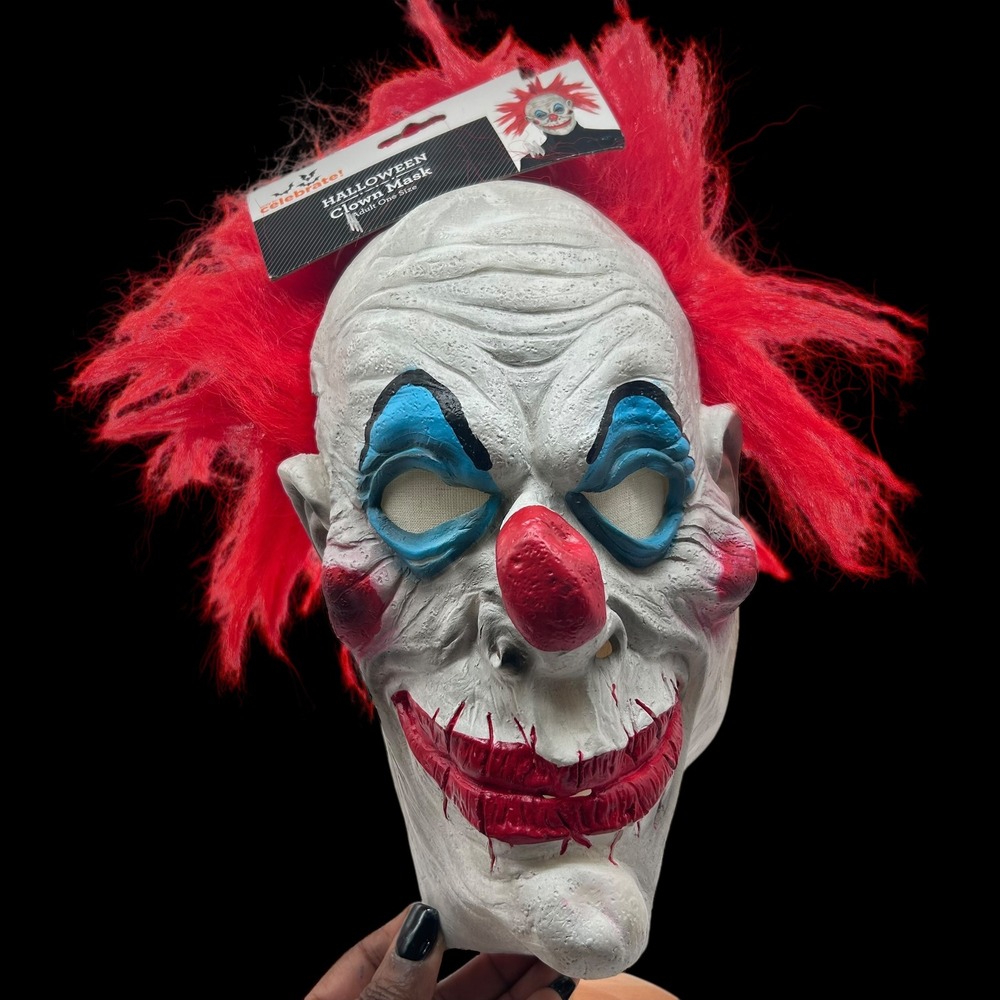 NEW Halloween Clown‎ Mask Red Hair Adult Costume Horror By Way to Celebrate